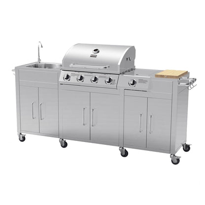 Cabinologist Texas Premium Outdoor Kitchen - 4 Burner Gas BBQ Grill with Side Burner - Stainless Steel