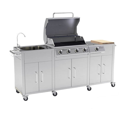 Cabinologist Texas Premium Outdoor Kitchen - 4 Burner Gas BBQ Grill with Side Burner - Stainless Steel