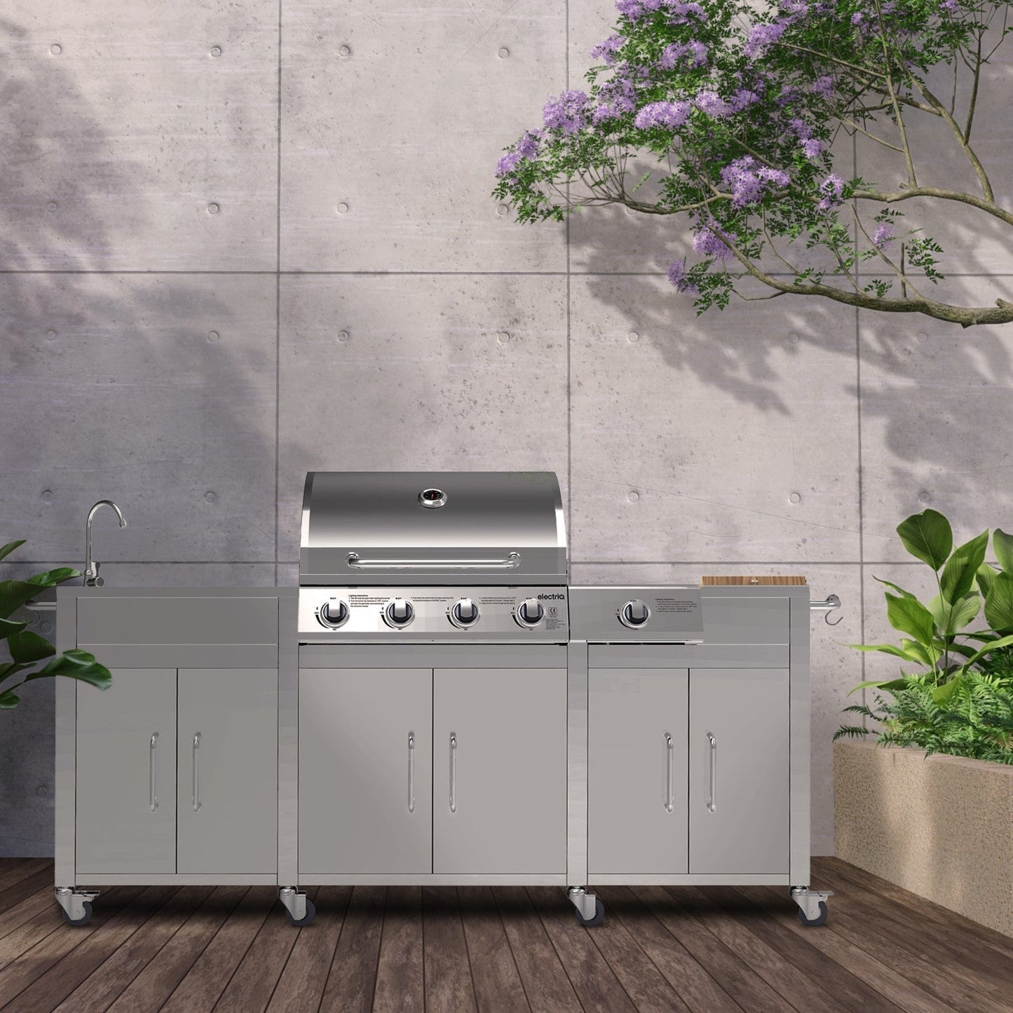 Cabinologist Texas Premium Outdoor Kitchen - 4 Burner Gas BBQ Grill with Side Burner - Stainless Steel