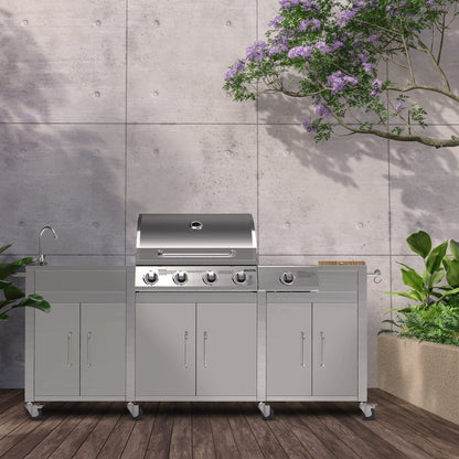 Cabinologist Texas Premium Outdoor Kitchen - 4 Burner Gas BBQ Grill with Side Burner - Stainless Steel